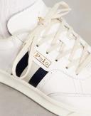Polo Ralph Lauren Aera Leather Sneakers in White With Side Stripes