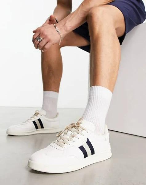 Polo Ralph Lauren Aera Leather Sneakers in White With Side Stripes