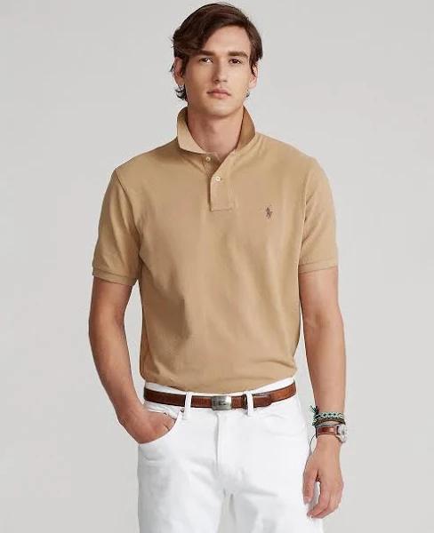 Polo Ralph Lauren - Men's Brown Polo Shirts - Custom Slim Fit Mesh Polo Shirt - Size XS at The Iconic