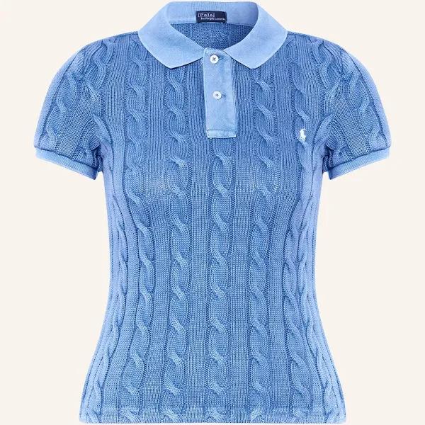 Polo Ralph Lauren Womens Colby Blue Brand-embroidered Cotton-Knit Polo Shirt S