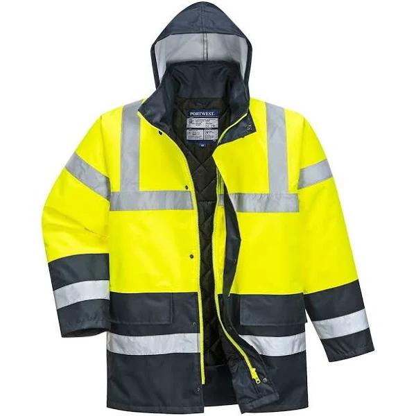 Portwest Mens Contrast Hi-Vis Winter Traffic Jacket (Yellow) (L)