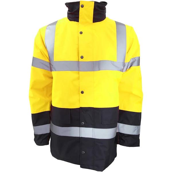 Portwest Mens Hi-Vis Waterproof Contrast Panel Traffic Jacket Yellow/Navy L