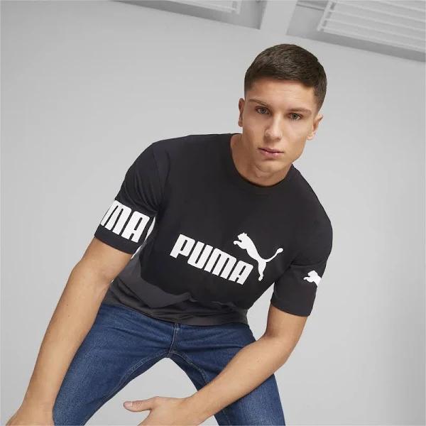 Power Men's Colourblock T-Shirt in Black, Size Small, Cotton/Polyester by Puma