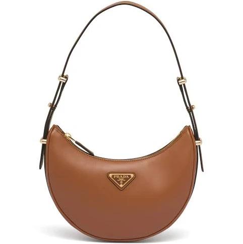 Prada Arqué Leather Shoulder Bag, Women, Cognac