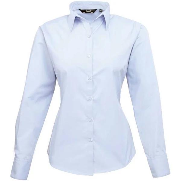 Premier 3/4 Sleeve Poplin Blouse / Plain Work Shirt Light Blue 10