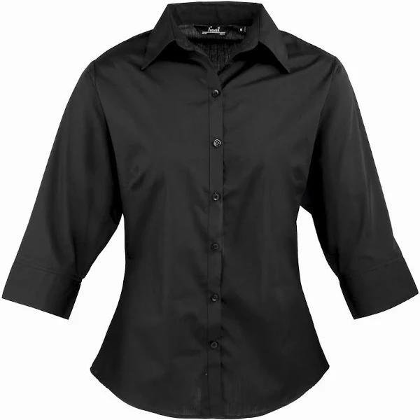 Premier 3/4 Sleeve Poplin Blouse / Plain Work Shirt Light Blue 12