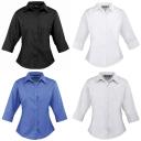 Premier 3/4 Sleeve Poplin Blouse / Plain Work Shirt Mid Blue 20
