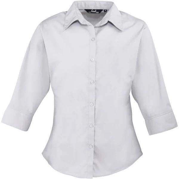 Premier 3/4 Sleeve Poplin Blouse / Plain Work Shirt Silver 12