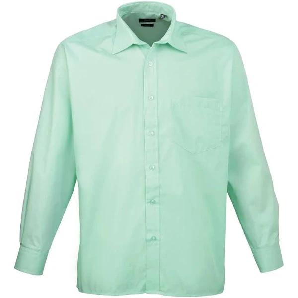 Premier Mens Long Sleeve Formal Plain Work Poplin Shirt Aqua 16.5