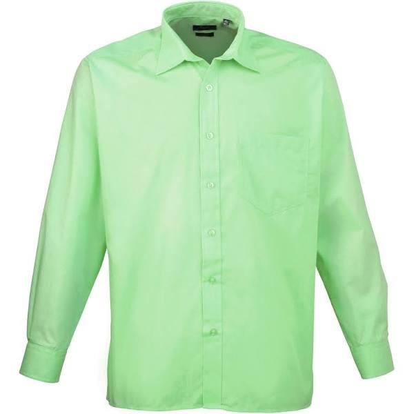 Premier Mens Long Sleeve Formal Plain Work Poplin Shirt Aqua 18