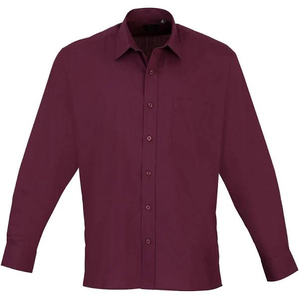 Premier Mens Long Sleeve Formal Plain Work Poplin Shirt Aubergine 17