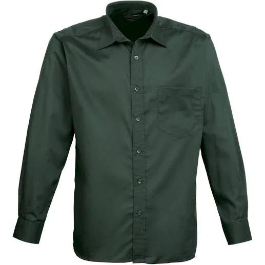 Premier Mens Long Sleeve Formal Plain Work Poplin Shirt Bottle Mens Shirt