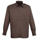 Premier Mens Long Sleeve Formal Plain Work Poplin Shirt Brown 16.5
