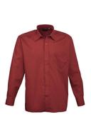 Premier Mens Long Sleeve Formal Plain Work Poplin Shirt Burgundy 18.5