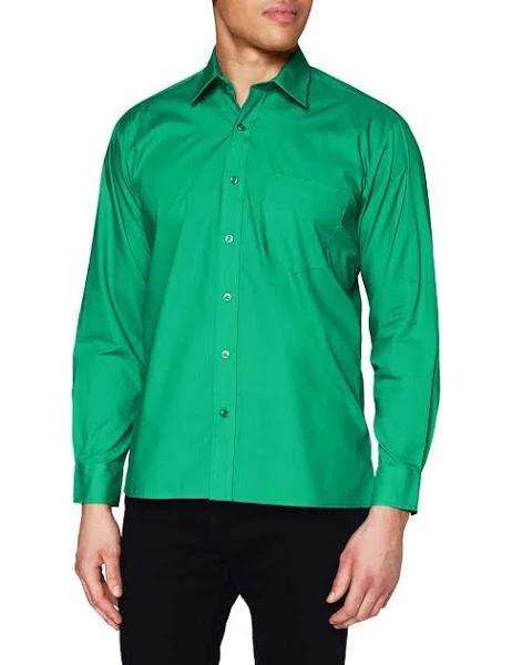 Premier Mens Long Sleeve Formal Plain Work Poplin Shirt Emerald 19