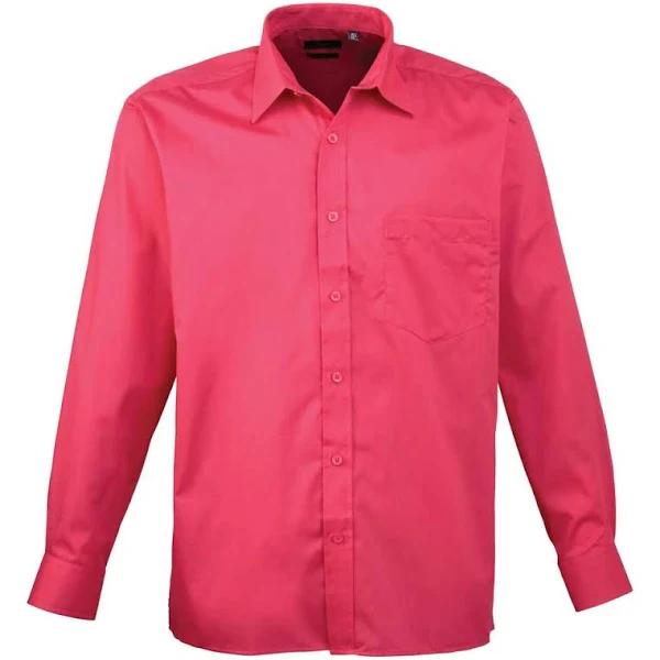 Premier Mens Long Sleeve Formal Plain Work Poplin Shirt Hot Pink 16.5