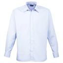 Premier Mens Long Sleeve Formal Plain Work Poplin Shirt Light Blue 16.5