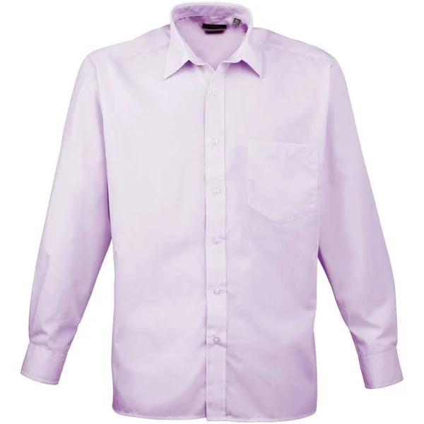 Premier Mens Long Sleeve Formal Plain Work Poplin Shirt Lilac 16