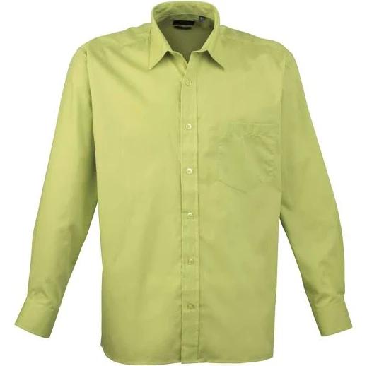 Premier Mens Long Sleeve Formal Plain Work Poplin Shirt Lime 17