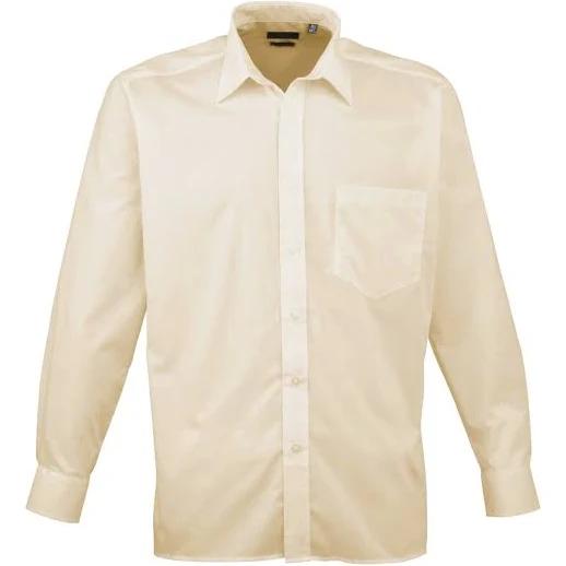Premier Mens Long Sleeve Formal Plain Work Poplin Shirt Natural 14.5