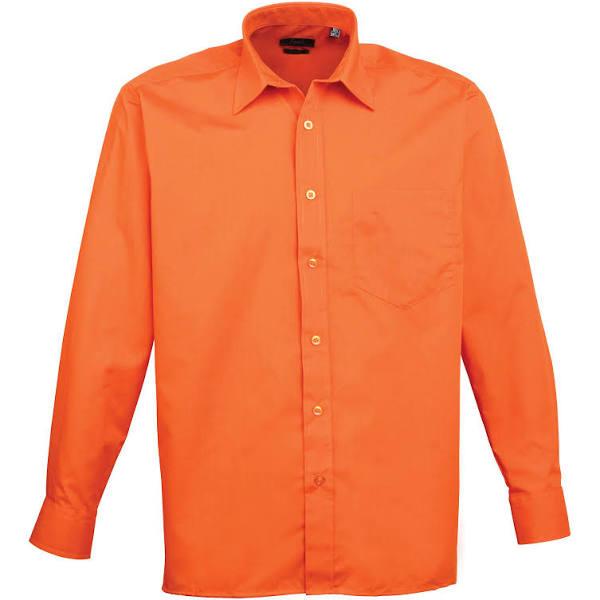 Premier Mens Long Sleeve Formal Plain Work Poplin Shirt Orange 15
