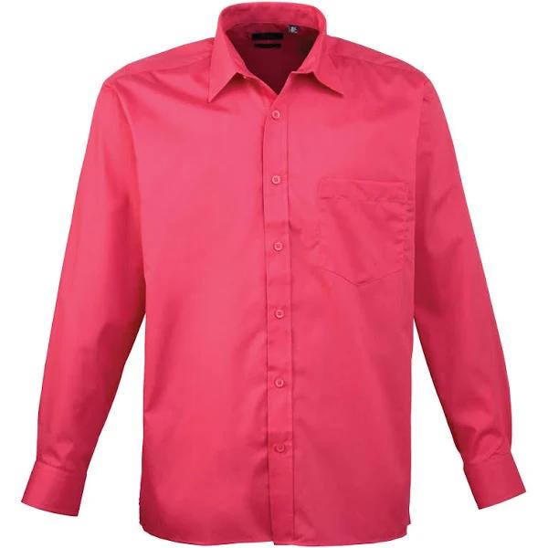 Premier Mens Long Sleeve Formal Plain Work Poplin Shirt Pink 17