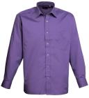 Premier Mens Long Sleeve Formal Plain Work Poplin Shirt Purple 18.5