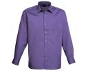 Premier Mens Long Sleeve Formal Plain Work Poplin Shirt Purple 18.5