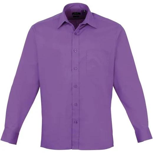 Premier Mens Long Sleeve Formal Plain Work Poplin Shirt Rich Violet Mens Shirt
