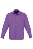 Premier Mens Long Sleeve Formal Plain Work Poplin Shirt Rich Violet Mens Shirt
