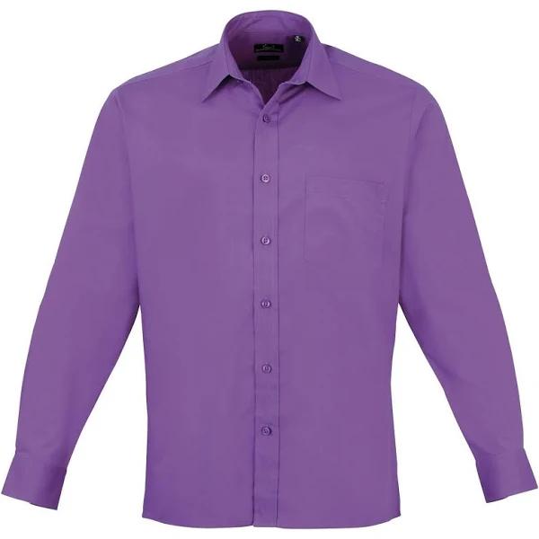 Premier Mens Long Sleeve Formal Plain Work Poplin Shirt Rich Violet Mens Shirt