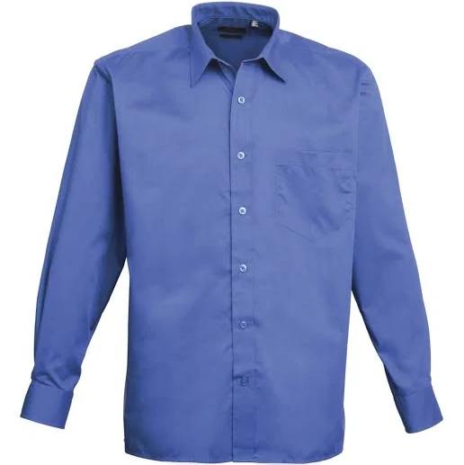 Premier Mens Long Sleeve Formal Plain Work Poplin Shirt Royal 18