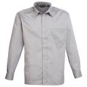 Premier Mens Long Sleeve Formal Plain Work Poplin Shirt Silver 15.5