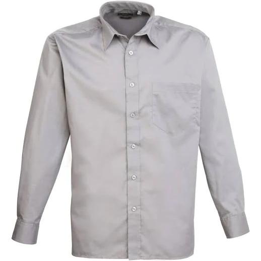 Premier Mens Long Sleeve Formal Plain Work Poplin Shirt Silver 16.5
