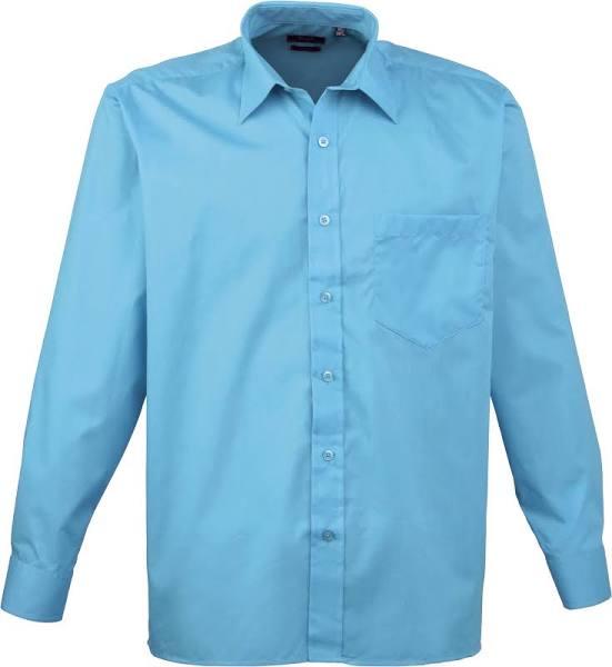 Premier Mens Long Sleeve Formal Plain Work Poplin Shirt Turquoise 15.5