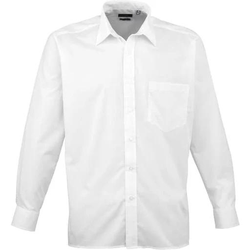 Premier Mens Long Sleeve Formal Plain Work Poplin Shirt White 22