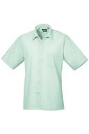 Premier Mens Short Sleeve Formal Poplin Plain Work Shirt Aqua 17