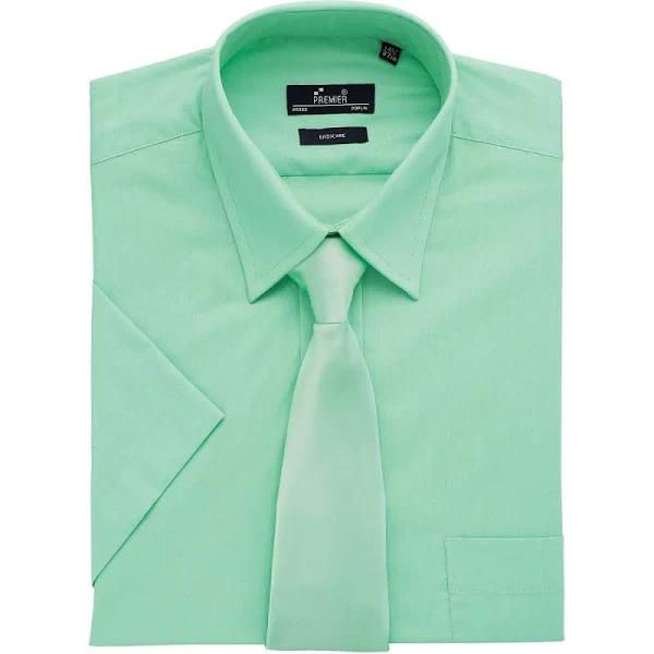 Premier Mens Short Sleeve Formal Poplin Plain Work Shirt Aqua 17