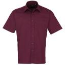 Premier Mens Short Sleeve Formal Poplin Plain Work Shirt Aubergine 18