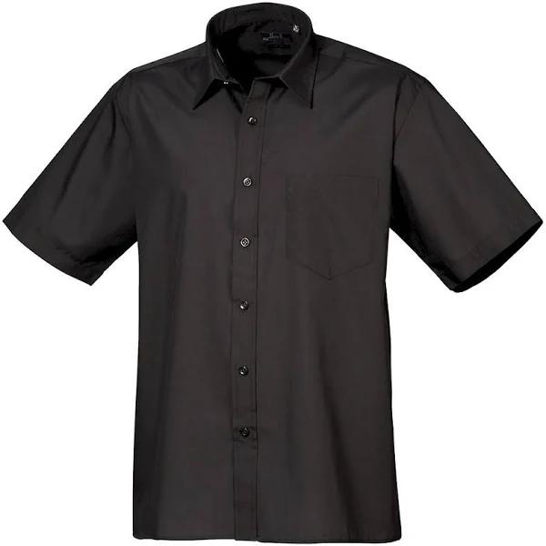 Premier Mens Short Sleeve Formal Poplin Plain Work Shirt Black 15.5