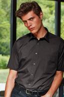 Premier Mens Short Sleeve Formal Poplin Plain Work Shirt Black 20