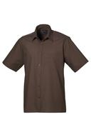 Premier Mens Short Sleeve Formal Poplin Plain Work Shirt Brown 15