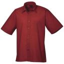Premier Mens Short Sleeve Formal Poplin Plain Work Shirt Burgundy 16