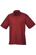 Premier Mens Short Sleeve Formal Poplin Plain Work Shirt Burgundy 17