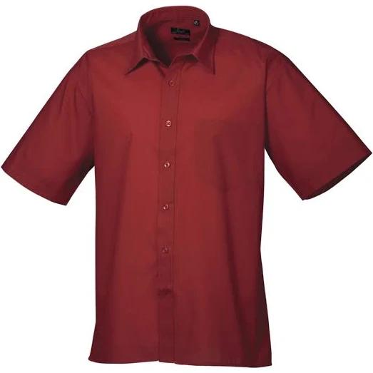 Premier Mens Short Sleeve Formal Poplin Plain Work Shirt Burgundy 17