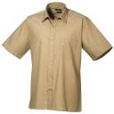 Premier Mens Short Sleeve Formal Poplin Plain Work Shirt Khaki 16.5