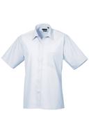 Premier Mens Short Sleeve Formal Poplin Plain Work Shirt Light Blue 17