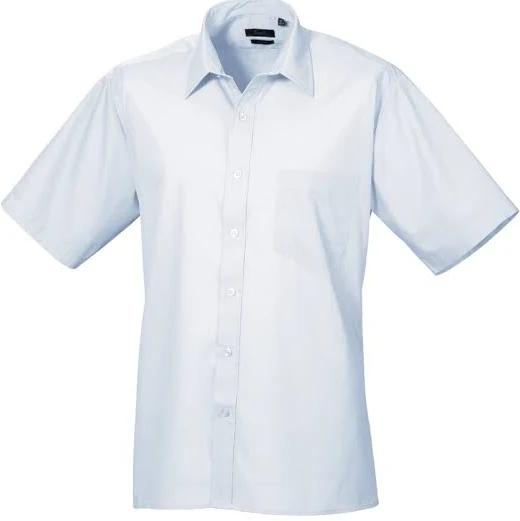 Premier Mens Short Sleeve Formal Poplin Plain Work Shirt Light Blue 17