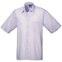 Premier Mens Short Sleeve Formal Poplin Plain Work Shirt Lilac Poplin Shirt
