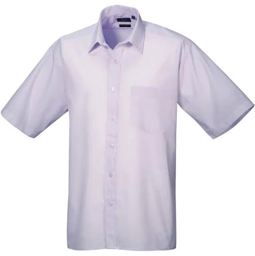 Premier Mens Short Sleeve Formal Poplin Plain Work Shirt Lilac Poplin Shirt